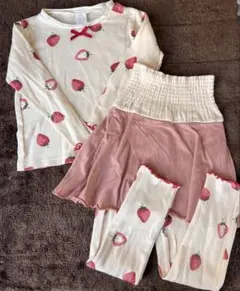 Milkiss 女の子いちご柄長袖パジャマセット　ピンク　110 腹巻き付き