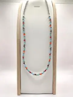 男女兼用✳︎シルバー カラフルビーズ ネックレス チョーカー