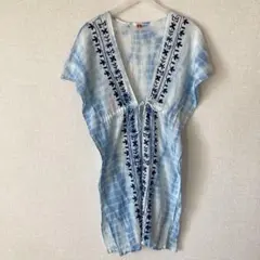 アミナ　チャイハネ　カーディガン　スリット　UVカット　花柄　刺繍　ブルーのサムネイル