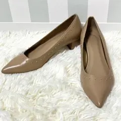 ルタロン　ポインテッドトゥスタッズパンプス　ベージュ　23センチ　日本製