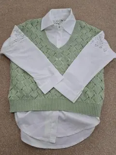 【新品】ニットベスト　L 　ライムグリーン