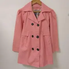 激かわ❣新品未使用 140 袖山ギャザー♬コーラルピンク ダブルブレストコート