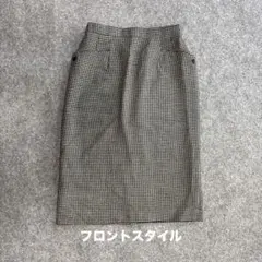 トラッド 千鳥格子タイトスカート 膝下丈 ウール 90s