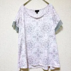 【XL】半袖カットソー Tシャツ レース 幾何学模様 オーバーサイズ US古着