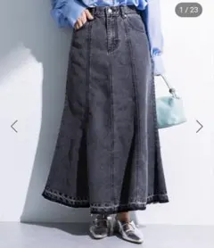 【新品】グリーンパークス　イージーデニムマーメイドスカート　ブラック　L