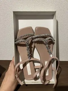 NUOVO ビジュー付きベージュサンダル XL