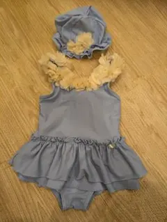 水色 フリル付き ベビー水着と帽子セット