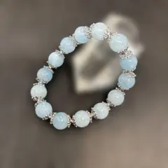 【限定】天然石パワーストーン　アクアマリンブレスレット　10㎜ シルバーフラワー