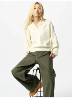 【新品タグ付き】スムースコットンリラックスポロセーター オフホワイト M