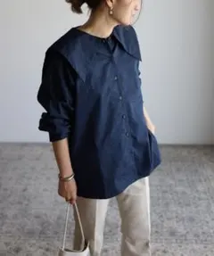 ボンジュールサガン　セーラービッグカラーブラウス　ネイビー　紺　フリーサイズ