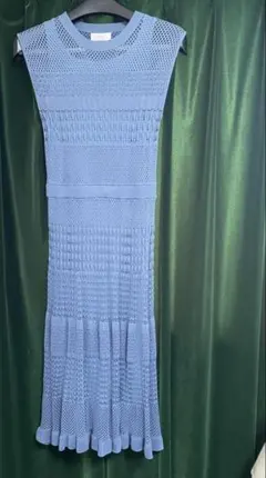 ライトブルー サマーニットノースリーブ ロングワンピース