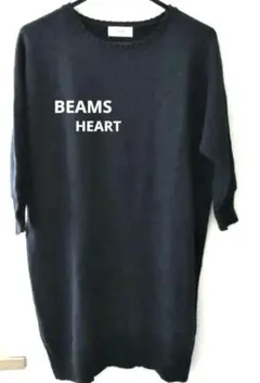 BEAMS HEART ネイビー 膝丈ニットワンピース 七分袖