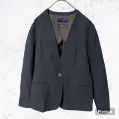 J1095 シップスリネン混 ノーカラー ジャケット 濃紺 36 S 日本製のサムネイル