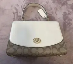 COACH コーチ トップハンドルバッグ ホワイト×スネークスキン ゴールド