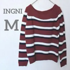 【イング/INGNI】ボーダーニット　セーター　レッド　赤　カジュアル　M