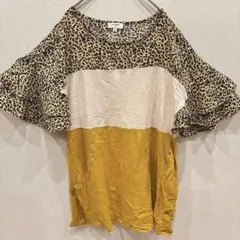 美品✨️【L】レオパード 切替 チュニック トップス ヒョウ柄 レディースシャツ