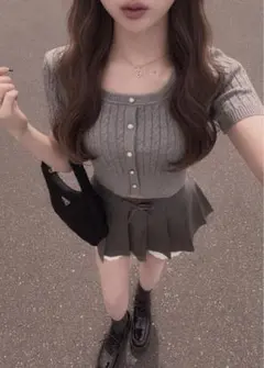 ケーブル編みショート丈ニットトップス[fu121]