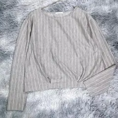 COLZA【L】長袖Tシャツ　グレー　ストライプ　レディース　大きいサイズ　薄手