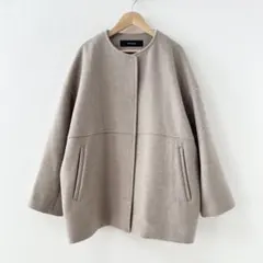 ジャーナルスタンダード　スーパー140ビーバーノーカラーショートコート　ベージュ