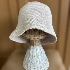 【手編み】バケットハット　春夏用　コットン100%　ベージュ