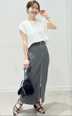 GU フロントジップナローロングスカート グレー M