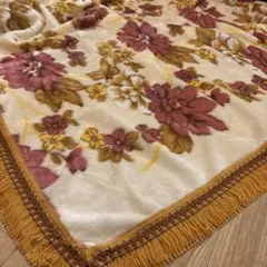 昭和レトロ こたつ上掛け こたつ毛布 花柄フリンジ付きのサムネイル