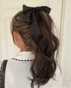 リボン　ヘアクリップ　アクセサリー バンスクリップ　ブラック　 バナナクリップ