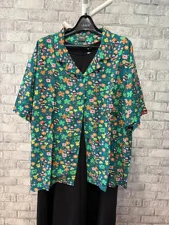 LL　新品　Disney ミッキー 花柄 半袖冷感シャツ 　グリーン　アロハのサムネイル
