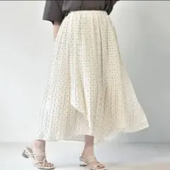 エムズエキサイト　プリーツドットスカート アイボリー