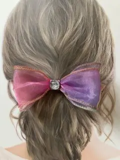 オーガンジー リボン ヘアクリップ ピンク パープル マーメイド風