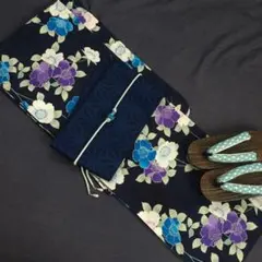 アオ♪涼風にふわり 三色桜の小枝★大人ゆかた 浴衣★浴衣 3点セット★高級綿百 アオ♪涼風にふわり 三色桜の小枝☆大人ゆかた 浴衣☆浴衣 3点セット