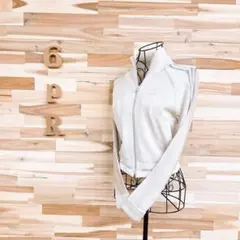 美品【アディダス】シースルー ニット トラックジャケット 長袖 XS アイボリーのサムネイル