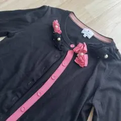 ランバンオンブルーリボン パール バイカラー カーディガン ピンク ブラック