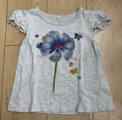 花柄フリル袖グレーTシャツ 110