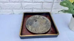 美しい花　牡丹柄　牡丹と鳥　金属製　高台皿　飾り皿