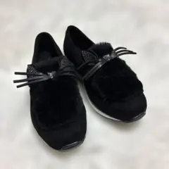 猫耳❗️×ファー ❗️スリッポン 黒 ふわふわ軽量エアインソールシューズ