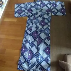 浴衣単品 青紫色の幾何学模様絞り
