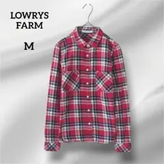 ローリーズファーム　長袖シャツ　赤系　チェック柄　コットン　M