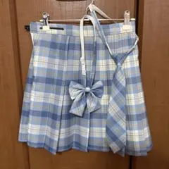 制服スカート コスプレ 水色 リボン ネクタイ付き