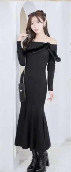 Rady ファーオフショルロングワンピースS