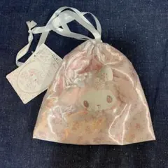 マイメロディ　白いちごのティータイム　ぬいぐるみ　フェイスつき巾着バッグ