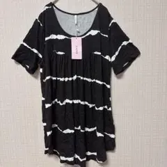 キャシー ボーダー 半袖 カットソー クルーネック 2XL 黒 白 レーヨンのサムネイル