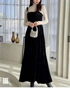 GRL クラッシュベロアギャザーリボンキャミワンピース　sm207 ブラック