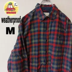 USA古着 weatherproof ネルシャツ　M ネイビーオレンジ　チェックのサムネイル