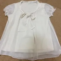 ボウタイ　半袖ブラウス　ホワイト