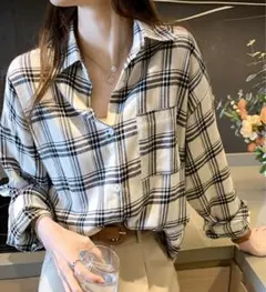 【dholic】モノトーンチェックワンポケットシャツ