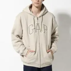 GAP ロゴ ジップアップパーカー ベージュ　ボア　xs