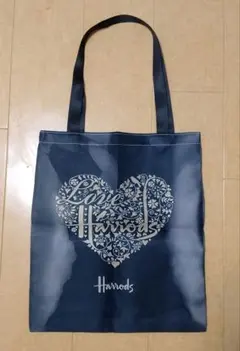 【オープン価格】新品Harrods ハート型エコバッグ ネイビー