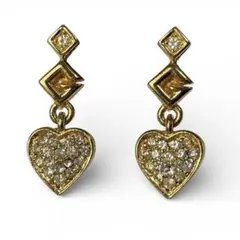 GIVENCHYヴィンテージ ハート ラインストーン イヤリング ゴールド