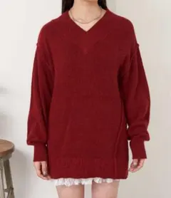 アンゴラVネックニット RAY CASSIN 赤ニット